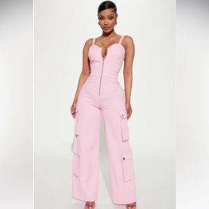 Fashion Nova - Candice Cargo Jumpsuit (Pink)